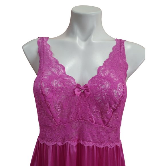 90's Vintage Deadstock Shadowline Nylon Pink with Lace Night Gown - Picture 4 of 12